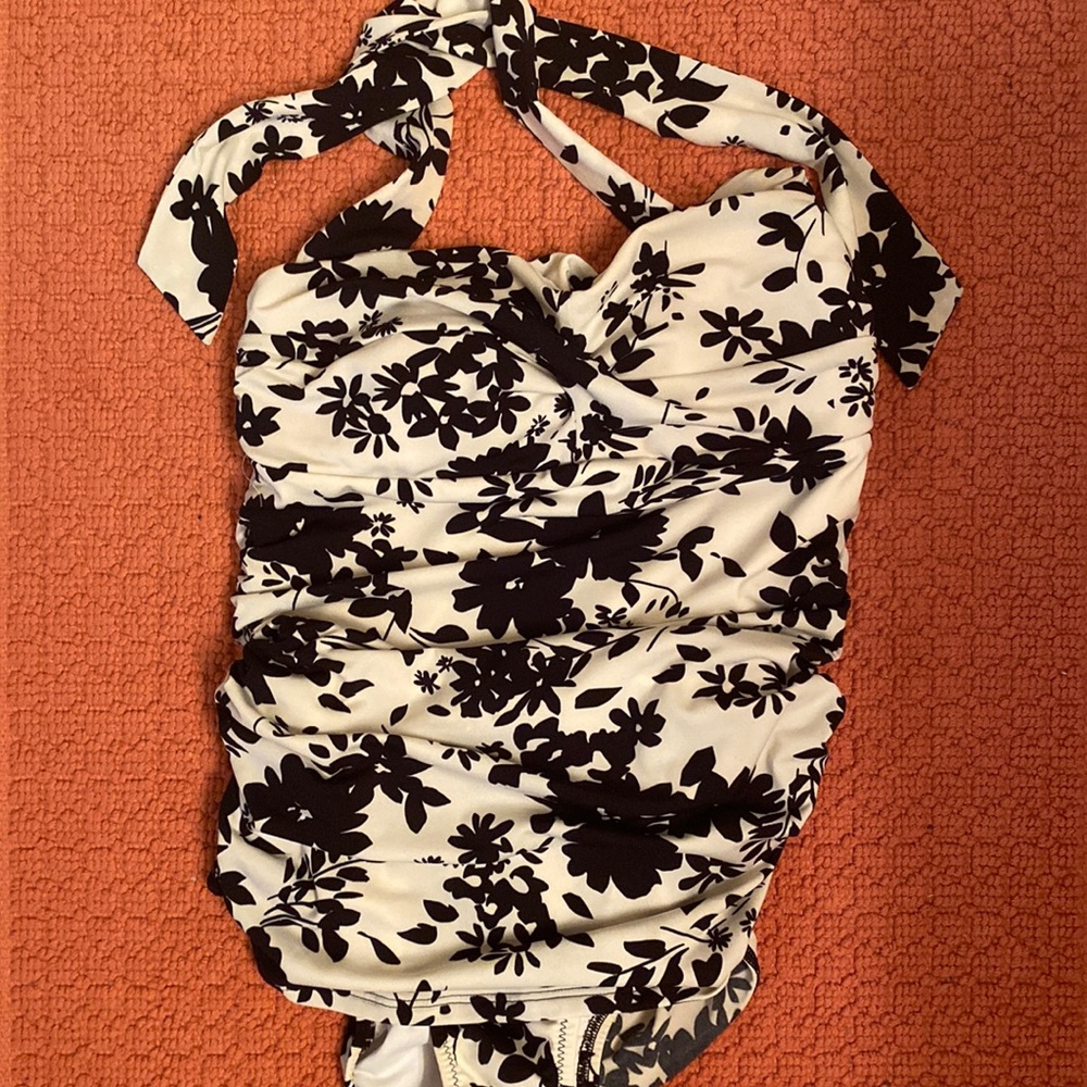 Lands End Floral Sweetheart Halter One Piece